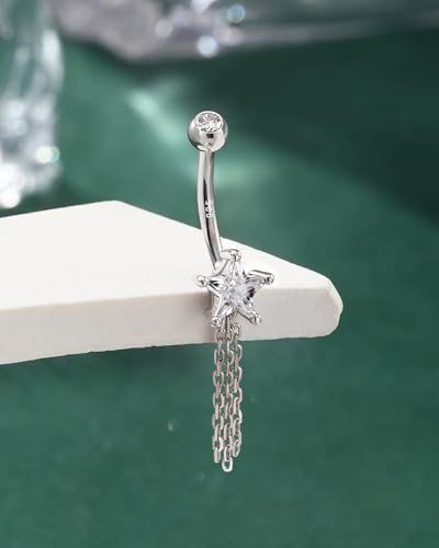 14K Gold Plated Belly Button Rings 925 Sterling Silver Belly Navel Rings for Women Star Navel Piercing Jewelry
