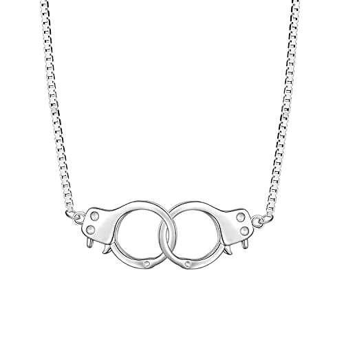 Yearace Choker Necklaces for Women S925 Sterling Silver Sideways Cross/Butterfly/Handcuffs/Infinity Interlocking/Chakra Choker Necklace Dainty Sideways Cross Necklace Jewelry Gift - style: Handcuffs 14+4''