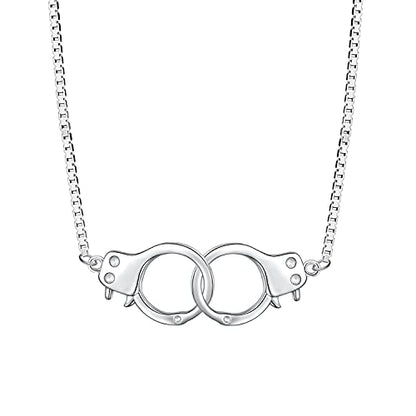 Yearace Choker Necklaces for Women S925 Sterling Silver Sideways Cross/Butterfly/Handcuffs/Infinity Interlocking/Chakra Choker Necklace Dainty Sideways Cross Necklace Jewelry Gift - style: Handcuffs 14+4''