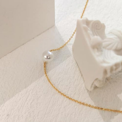 Zeffy Pearl Necklace 4MM/6MM/8MM Dainty Round Imitation Pearl Choker Necklace Wedding Pearl Necklace Delicate Jewelry for Women Simple Bridesmaid Jewelry Gifts - style: Single Pearl Adjustable Necklace