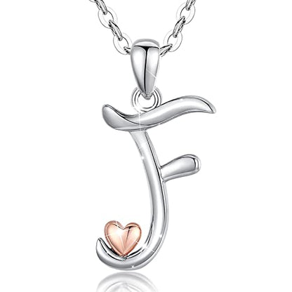 CELESTIA 925 Sterling Silver Initial Necklaces 26 Letter with Rose Gold Heart - 18 Inch Chain - color: F-Initial