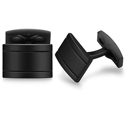 HONEY BEAR Rectangle Cufflinks for Men Wedding Business | Classic, Tarnish-Resistant, Steel-Plated Copper Base, Gift Box, for Groomsmen, Father, Husband, Anniversary, Formal Events - color: Black 2