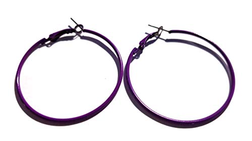 Medium Hoop Earrings Assorted Color Hoop Earrings 50mm 2 inch Hoops - style: Purple