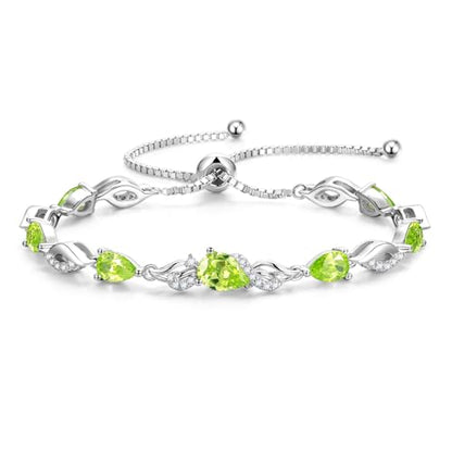 FANCIME Birthstone Teardrop Tennis Bracelet for Women, Sterling Silver 9x7mm main Gemstone Bolo Adjustable Chain Bracelet Fine Jewelry Birthday Gifts for Women Mom Wife Her - color: 08-Peridot