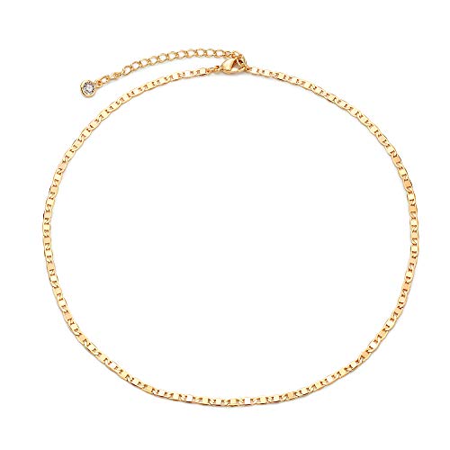 MEVECCO Dainty Choker Necklaces for Women, Beaded and Multi-Row Chains | 14K Gold Plated Brass, Select Silver Plated Brass Options, Polished And Textured Profiles For Everyday Styling - style: Plain Mariner Chain