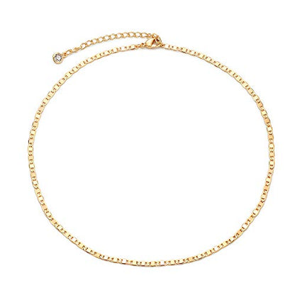 MEVECCO Dainty Choker Necklaces for Women, Beaded and Multi-Row Chains | 14K Gold Plated Brass, Select Silver Plated Brass Options, Polished And Textured Profiles For Everyday Styling - style: Plain Mariner Chain