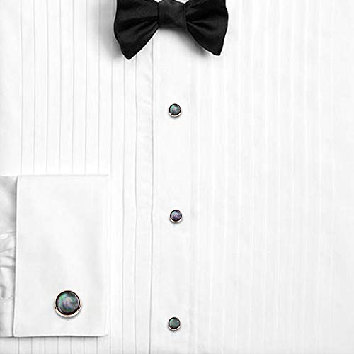 HAWSON Cufflinks and Tuxedo Studs Set for Men with Gift Box, Mother-of-Pearl Cuff links for French Cuff Shirt and Dress Shirt, Suitable for Wedding, Birthday, Party - style: Rose Gold & Black Lip Shell Stone