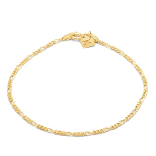 Sterling Silver Figaro Link Chain Bracelet Ankelet 2mm Italian - color: 18kt Gold, size: 8" Bracelet