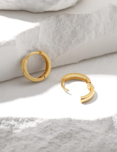 Fiusem 14K Gold Plated Huggie Hoop Earrings for Women | 8/10/12 Hypoallergenic Small Twisted beaded Huggie Earrings - color: Gold Hoop, size: 8MM