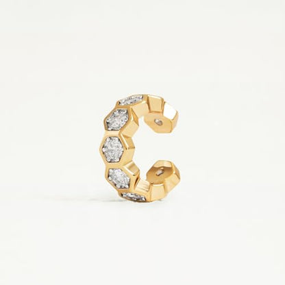 Sparkle Ear Cuff for Women, Non Piercing Single | 14K Gold Plated Brass, Clear Cubic Zirconia Accents, Fixed 3.8-3.9 mm Opening, Single Non-Piercing Cuff For Ear Stacks - style: Geometric