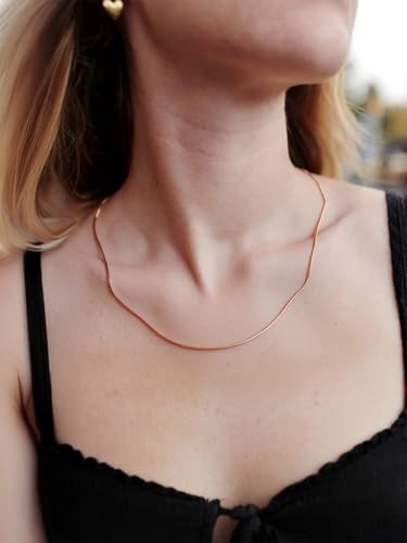 FOCALOOK Snake Chain Necklace, 1/1.2/1.5/2mm 14K Gold Plated Womens Chains | Hypoallergenic Stainless Steel Chain, Non Tarnish Rose Gold/Silver/Black Plated Finish, 14-30" Length for Everyday Layering - color: 1.2mm Rose Gold, size: 14 Inches