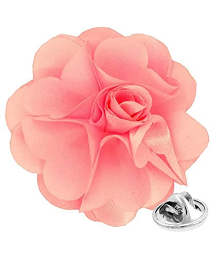 Premium Men's Formal Solid Color Flower Lapel Pin - Boutonniere for Men, Brooch Pin - color: Pink