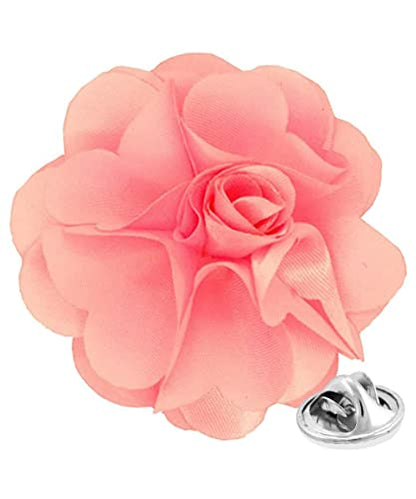 Premium Men's Formal Solid Color Flower Lapel Pin - Boutonniere for Men, Brooch Pin - color: Pink