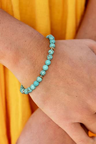 POTESSA Healing Stone Beaded Bracelets for Women Semi-Precious Gemstones Bracelets Pearl Beaded Bracelet Adjustable Strand Bracelets 6MM - color: Turquoise