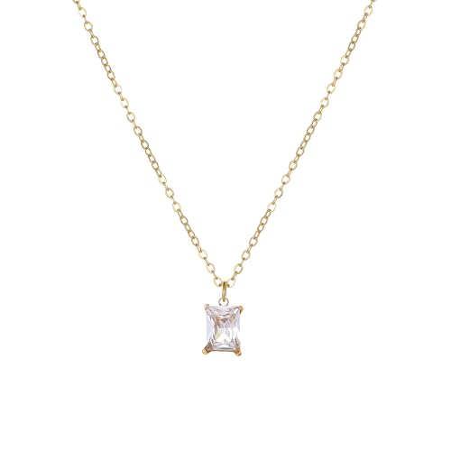 Cubic Zirconia Necklaces for Women 18K Gold Plated Tear drop Necklace Dainty Layered CZ Lariat Diamond Necklace - color: White CZ-Gold
