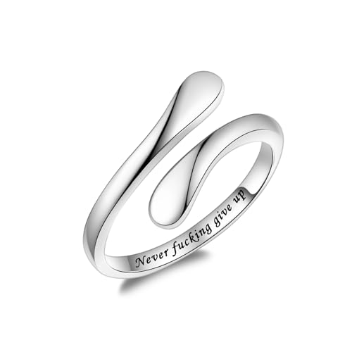 Fookduoduo 925 Sterling Silver Ring Inspirational Jewelry adjustable Wrap Open Rings for Women - style: Never give up