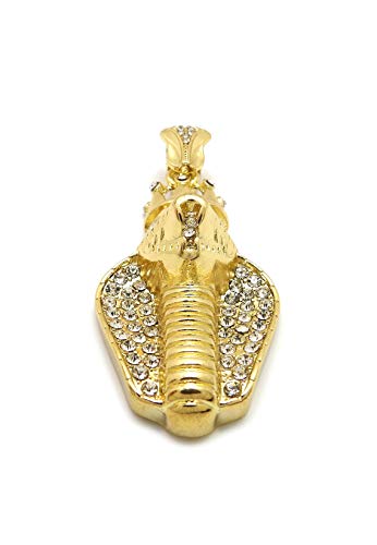 Fashion 21 Unisex Iced Out King Crowned Cobra Snake Pendant 24" Various Chain Necklace in Gold, Silver Tone - color: Gold / Pendant Only