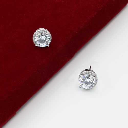 Round Cubic Zirconia Earrings Stud 8mm CZ Studs Earrings Hypoallergenic Princess Cut Earrings 925 Sterling Silver Post Studs Earrings for Women