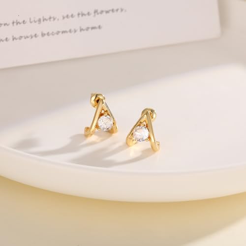 Gold Earrings for Women Trendy,14K Gold Plated Stud Earrings Dainty Simple Minimalist Hypoallergenic Earring for Women Gifts