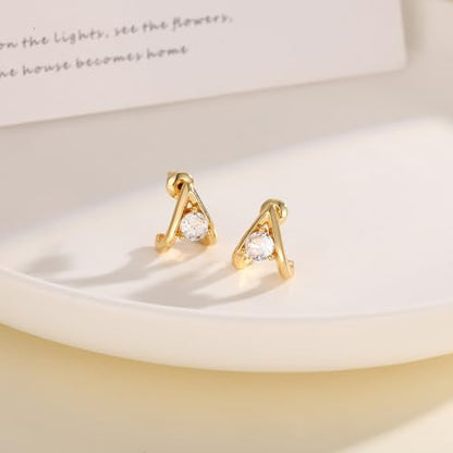 Gold Earrings for Women Trendy,14K Gold Plated Stud Earrings Dainty Simple Minimalist Hypoallergenic Earring for Women Gifts
