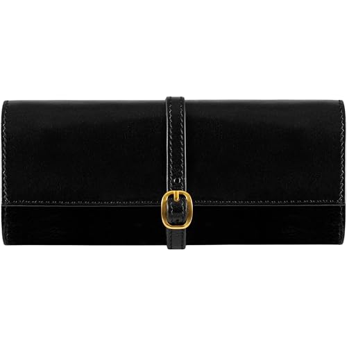 Time Resistance Leather Jewelry Roll - Full Grain Leather Travel Jewelry Case - Jewellery Organizer Made in Italy (Black) - color: Black