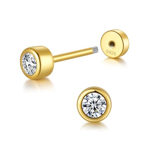 CHIC & ARTSY 18K Gold Plated Solid 925 Sterling Silver Flat Back Earrings for Women Multiple Piercings Screw Back Earrings Cartilage Hypoallergenic Jewelry - style: 925 Silver Flat Back #07