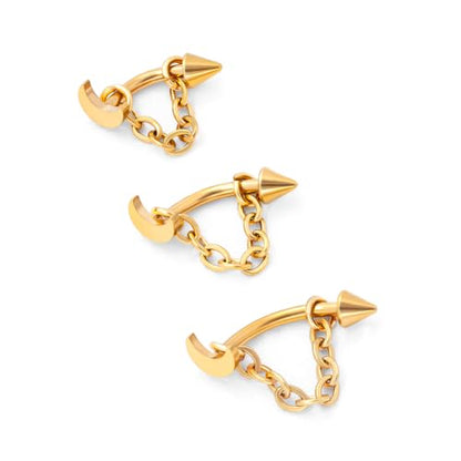 3 Pcs 316L Stainless Steel 16G Tragus Helix Rook Piercing Jewelry with Chain, Cartilage Earrings for Women, Belly Button Ring Vertical Labret Lip Piercing Jewelry - color: Gold, size: Moon