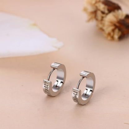Aroncent 2-8Pcs Womens Mens Huggie Hoop Triangle Earrings Viking Runes Stainless Steel Ear Stud Novelty Black/Gold/Silver - color: Sliver