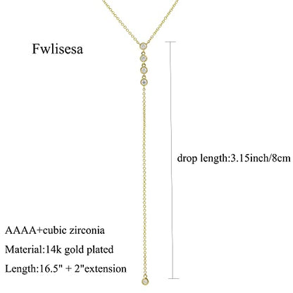 Gold Necklace for Women, Dainty Long Necklace 14k Gold Plated Lariat Long Necklaces for Women Trendy Simple Statement Drop Necklace Fashion Body Chain Prom Jewelry Gold Accessories - color: 13-Gold