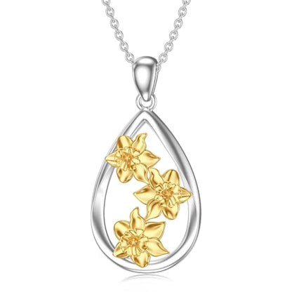 12 Month Birth Flower Necklace for Women 925 Sterling Silver Floral Teardrop Pendant Birthday Jewelry Gifts - color: 12. December Narcissus