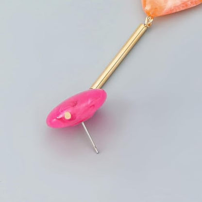 Acrylic Geometric Earrings Round Square Resin Earrings Lightweight Drop Earrings Resin Acetate Drop Dangle Hoop Earrings Long Tassel Fashion Jewelry Hollow Marble Design for Women - color: Colorful