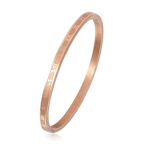 4/6/8mm Numeral Bangle Stainless Steel Engraved Unisex Bracelet Inspirational Gifts for Her - color: Rose Gold, size: 4mm