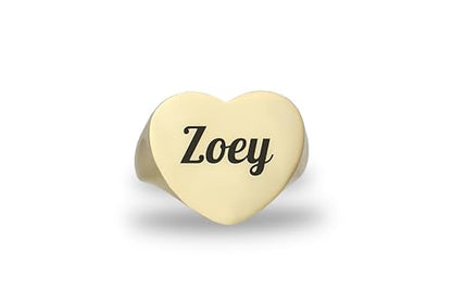 14k Gold Initials Signet Ring - Couples Engraved Heart Shaped Unisex Name Ring