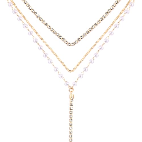 Necklace for Women, Dainty Long 14K Gold Y-Shaped Necklace Jewelry Trendy Beaded Layered Chain Drop Necklaces Jewelry Women Gifts - style: Multi-layered Pearl