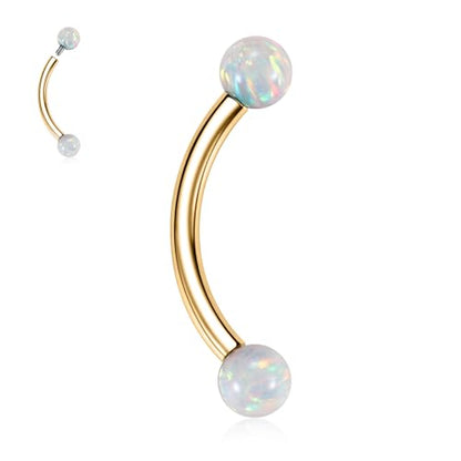 GAGABODY Titanium Eyebrow Jewelry - Curved Barbell & Labret Stud, 16g - Belly Button Ring & Cartilage Earring - Opal Bridge Jewelry - color: 1Pc-Gold+Ball Shape White Opal