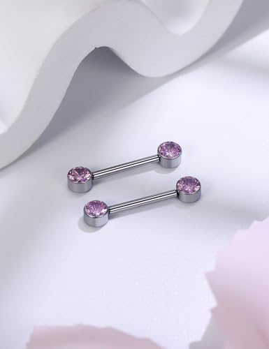 14G ASTM F136 Titanium Nipple Piercing Jewelry Round CZ Nipple Barbell Jewelry Internally Threaded G23 Solid Titanium Nipple Piercing Barbell Ring Jewelry for Women Men 14 Gauge - style: Pink CZ
