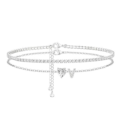 Heart Initial Silver Anklets for Women Waterproof Dainty Silver Plated ankle bracelets for women Large Ankle Women's Anklets Tennis ankle bracelets Non Tarnish Summer Beach Foot Jewelry - style: Silver-V