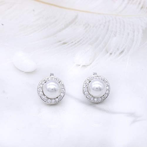 YOQUCOL 8MM Cubic Zirconia Crystal Clip On Stud Earrings Round Non Pierced Earrings for Women - color: Pearl