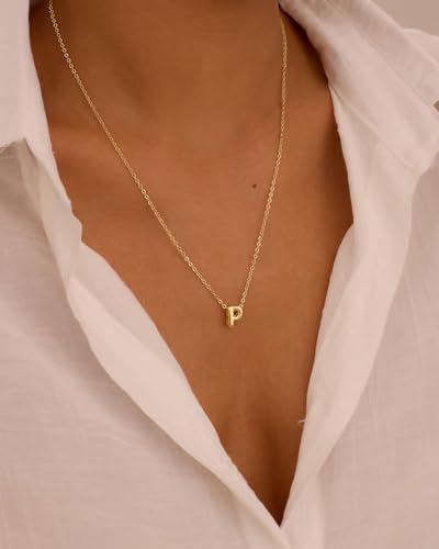 Initial Necklaces for Women Bubble Gold Silver Letter Necklace Dainty Personalized Charm Pendant Name Necklace Cute Non Tarnish Fashion Accessories Teen Gift Trendy Stuff Jewelry Gifts - color: Gold, style: P