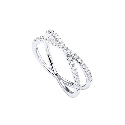 PAVOI 14K Gold Plated X Ring Simulated Diamond CZ Criss Cross Ring for Women - color: White Gold, size: 6