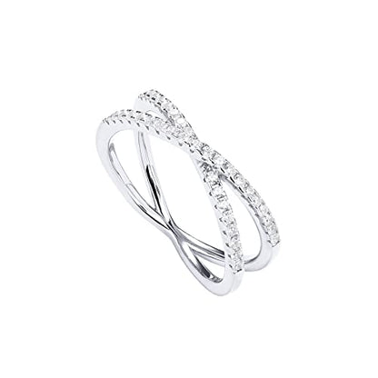 PAVOI 14K Gold Plated X Ring Simulated Diamond CZ Criss Cross Ring for Women - color: White Gold, size: 5