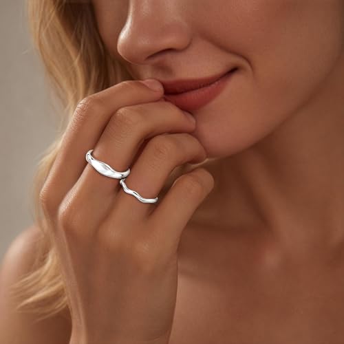 Gold Rings for Women Men Non Tarnish, Waterproof Chunky 14K Gold Plated Dainty Stackable Rings Trendy Statement Pinky Thumb Rings Engagement Eternity Wedding Band Ring Stacking Gold Jewelry Size 3 4 5 6 7 8 9 10 11 - color: Silver, size: 7.5