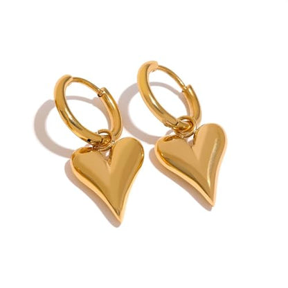 Charm Heart Huggie Hoop Earrings for Women,Lightweight 14K Gold Plated Love Heart Drop Dangle Earrings Minimalist Jewelry - color: Gold heart hoop earrings