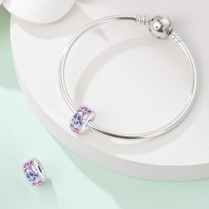 925 Sterling Silver Stopper Clip Charms for Bracelet Necklace Spacer Beads with 5A Cubic Zirconia Mother's Day Christmas DIY Gift for Women(2PCS) - style: Purple Iris