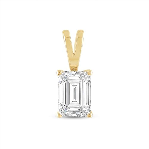 Everyday Elegance Solid 14K Gold Cubic Zirconia Solitaire Pendant Necklace for Women Heart, Princess, Round, Oval, Emerald, Pear & Cushion Cut 1 or 2 CTW | .60mm Thick 16" 18" Length Box Link Chain - color: 14K Yellow Gold, size: Pendant Only - 2.0 CTW, s