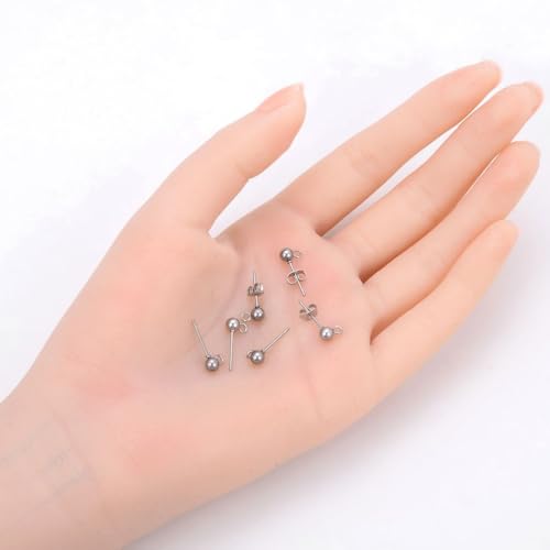 50pcs Adabele 316 Grade Surgical Stainless Steel Hypoallergenic Earring Posts 4mm Ball Post Open Ring 50pcs Earnut Backs DIY Earrings Jewelry Making SEF218-4 - size: 4mm (0.16 Inch) Ball Post