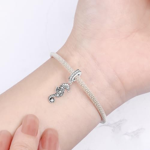 925 Sterling Silver Charms Bead for Bracelets Necklaces, Star Moon Crescent Sun Solar Pendent, Blue Ocean Starfish Shells Turtle Crab Starry Sea Cute Jewelry Birthday Gifts for Women Men - style: Seahorse charms