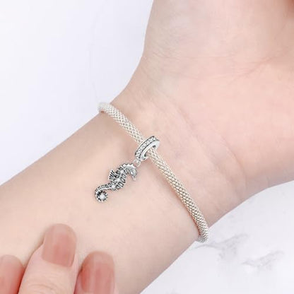 925 Sterling Silver Charms Bead for Bracelets Necklaces, Star Moon Crescent Sun Solar Pendent, Blue Ocean Starfish Shells Turtle Crab Starry Sea Cute Jewelry Birthday Gifts for Women Men - style: Seahorse charms