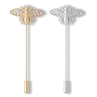 Dreuyet Simple Gold Silver Plated Long Brooch Pins with Cute Animal Antlers Leaves Plant Bees Rabbits Rose Flower Feather Brooch Jewelry for Women Men Elegant Suit Collar Lapel Pin - style: Bee