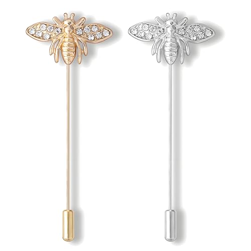 Dreuyet Simple Gold Silver Plated Long Brooch Pins with Cute Animal Antlers Leaves Plant Bees Rabbits Rose Flower Feather Brooch Jewelry for Women Men Elegant Suit Collar Lapel Pin - style: Bee
